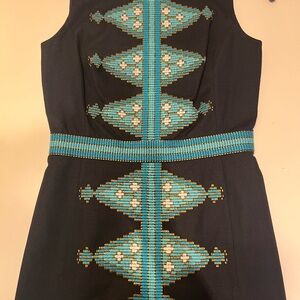 Beth Bowley Black Dress with Blue and White Accents